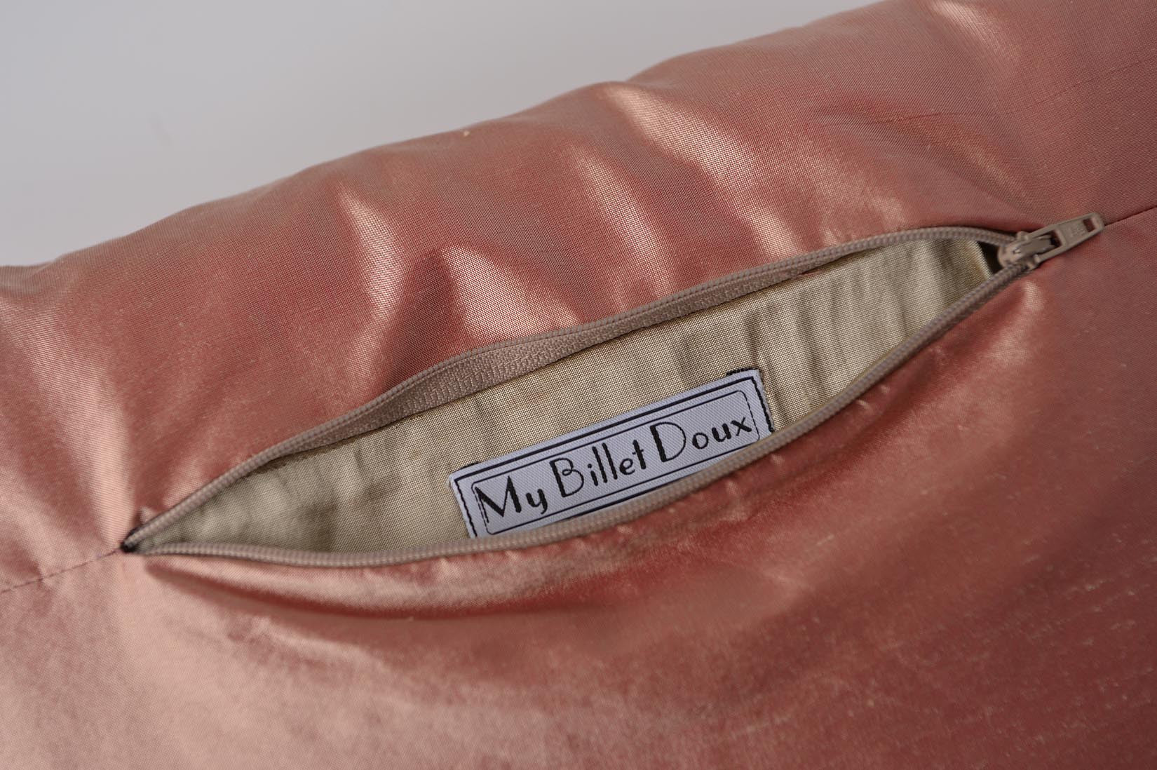 "Arlequin" Sunset pink silk cushion - MyBilletDoux.com
