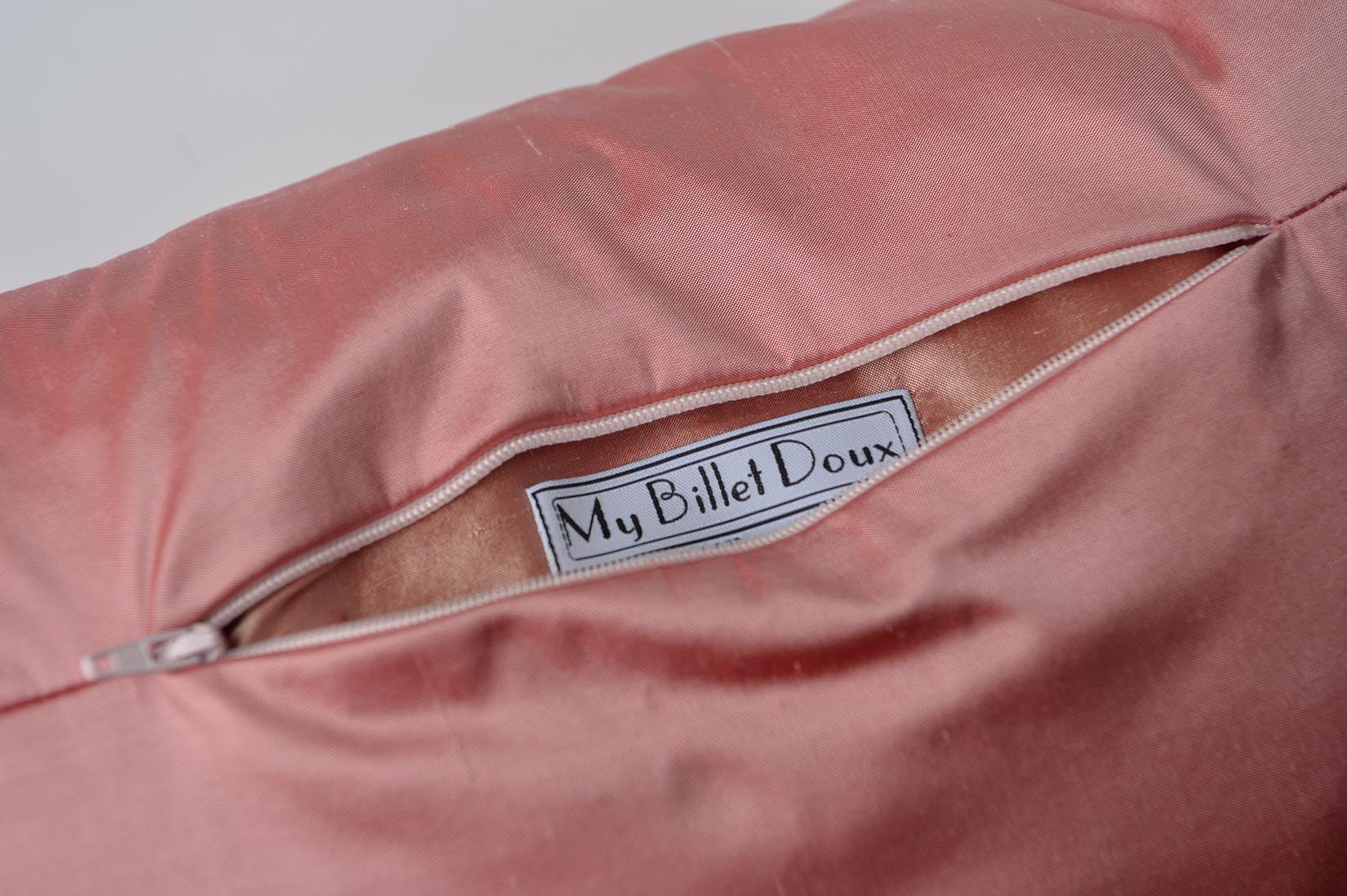 "Arlequin" Blush pink silk cushion - MyBilletDoux.com