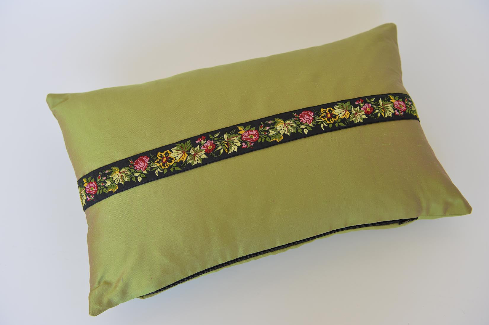 "Rose" Cactus green silk cushion - MyBilletDoux.com