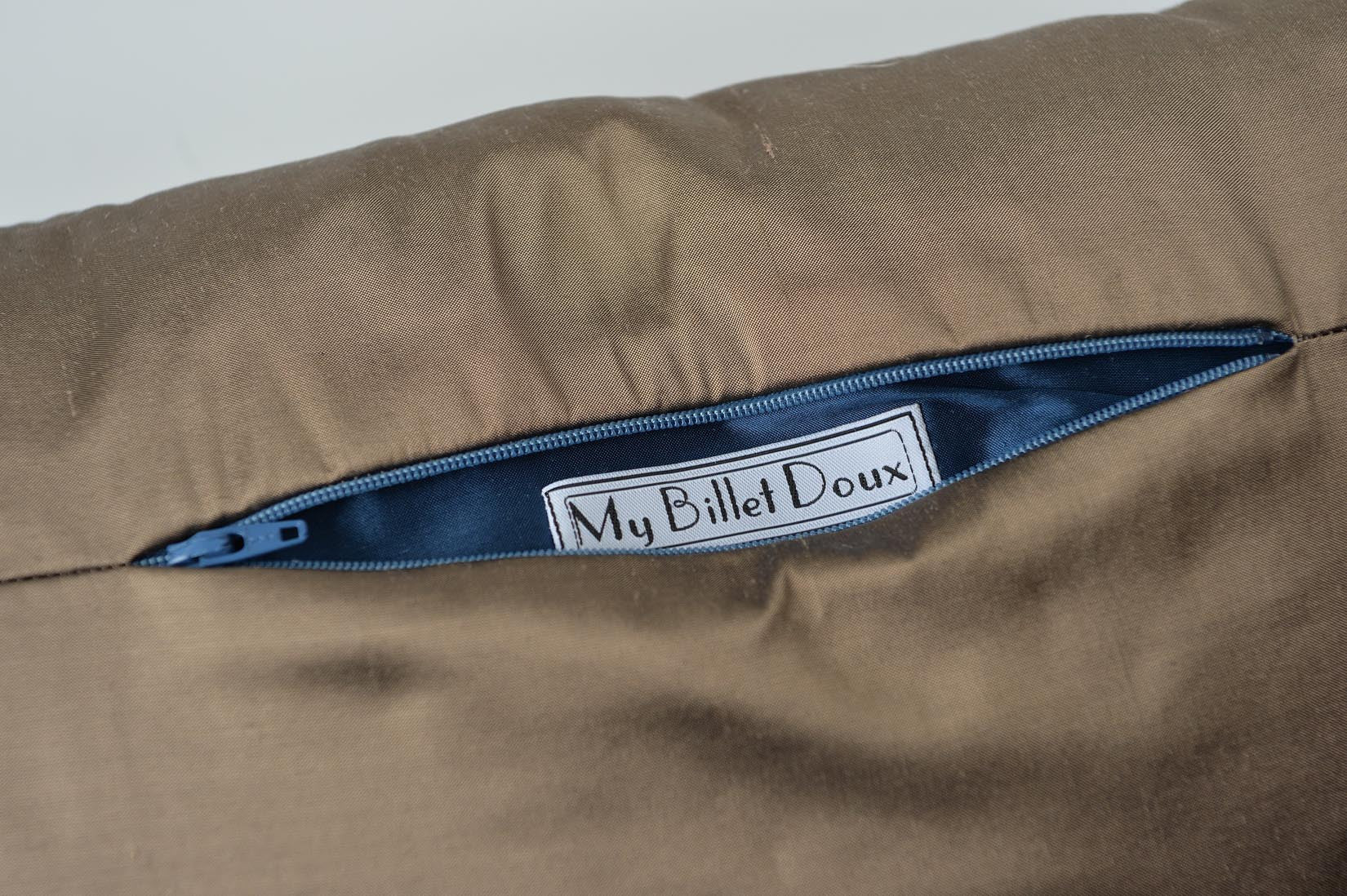 "Bandeau" Herb brown silk cushion - MyBilletDoux.com