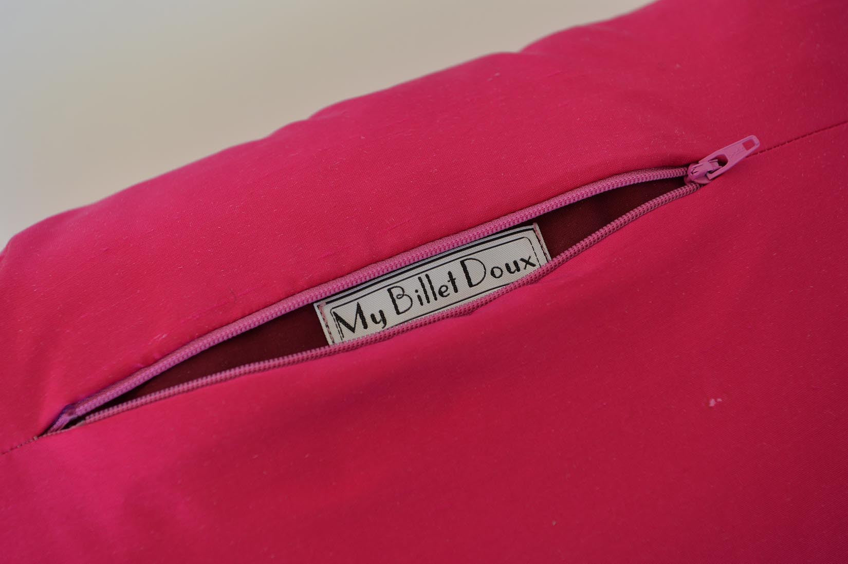 "Bonheur" Fuchsia pink silk cushion - MyBilletDoux.com