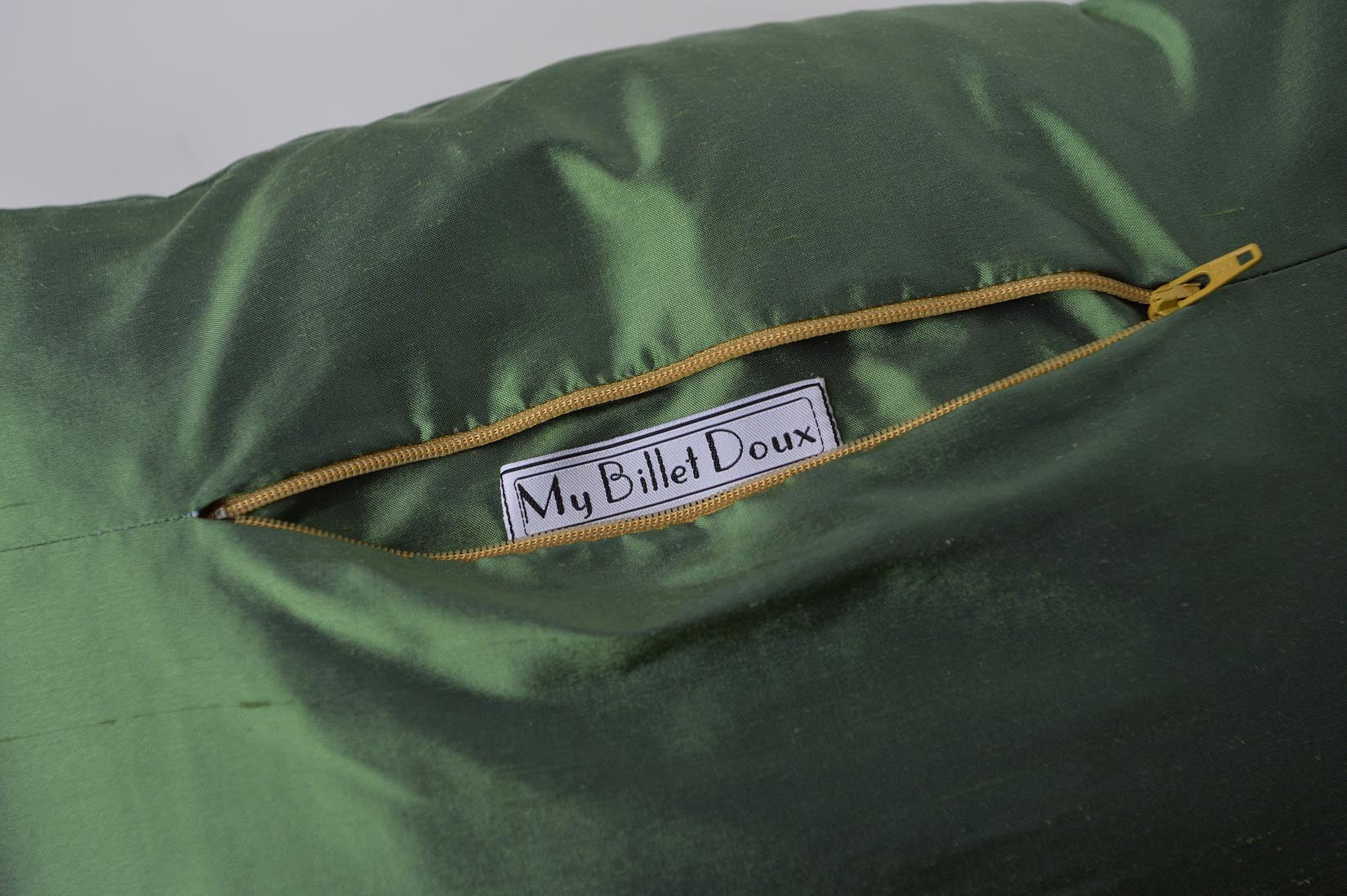 "Fragment" Fern green silk cushion - MyBilletDoux.com