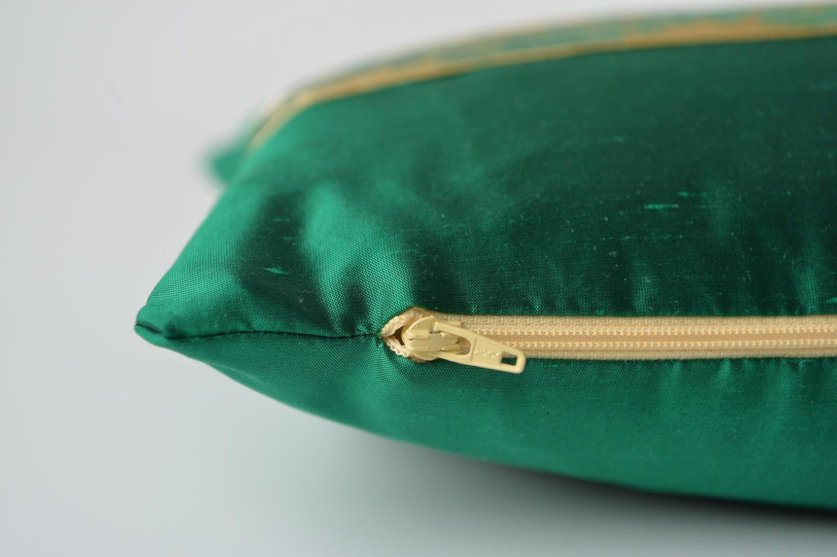 "Fragment" Bond green silk cushion - MyBilletDoux.com