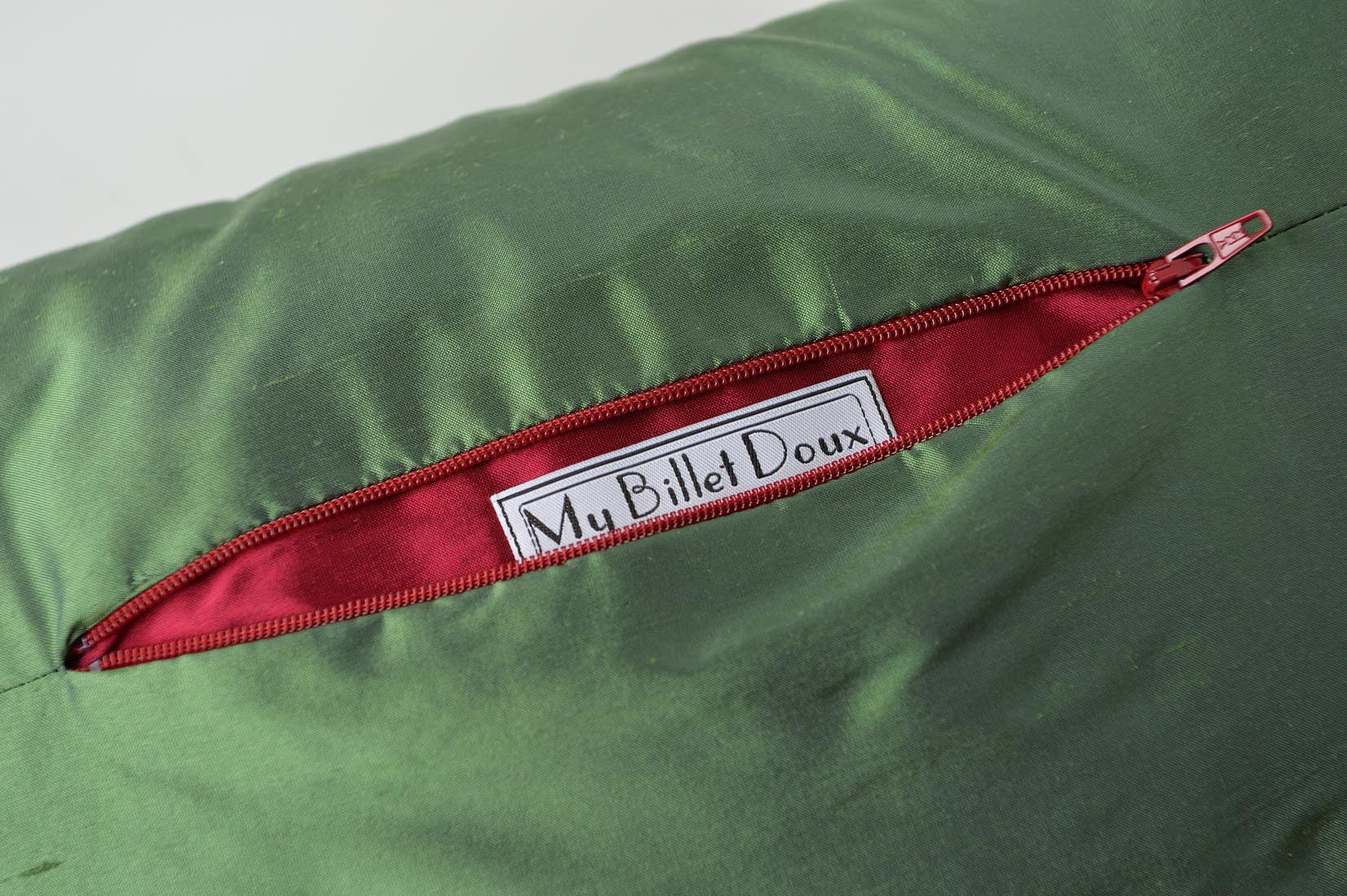 "Bandeau" Fern green silk cushion - MyBilletDoux.com