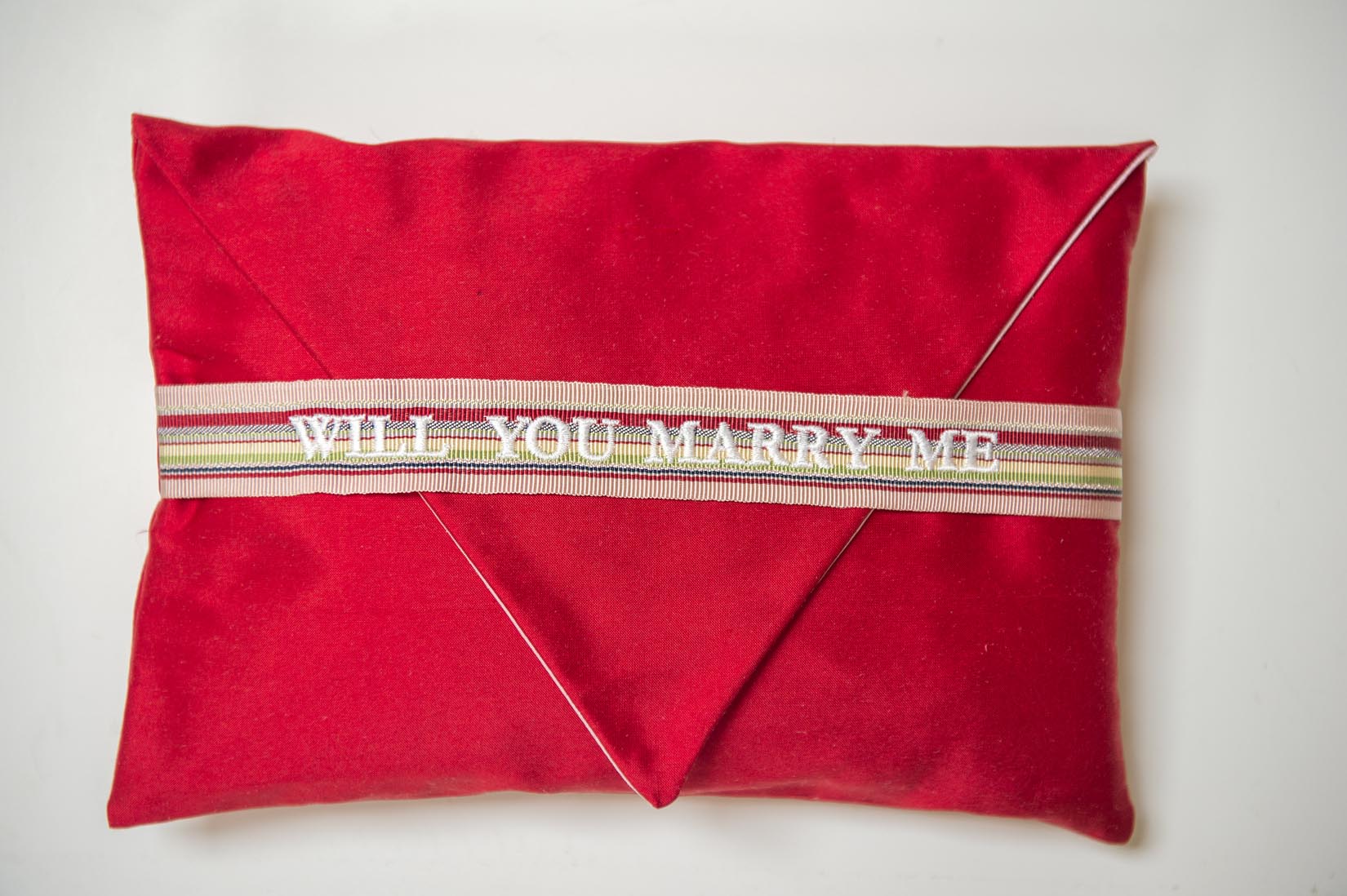 Will you marry me- vermillion silk envelope cushion - MyBilletDoux.com