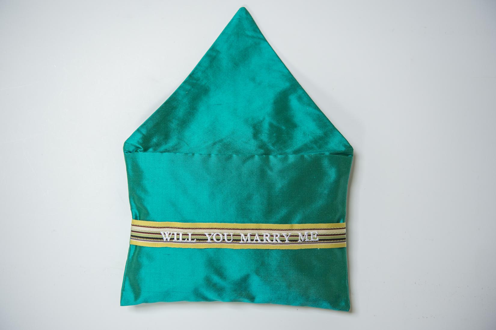 Will you marry me - teal silk envelope cushion - MyBilletDoux.com